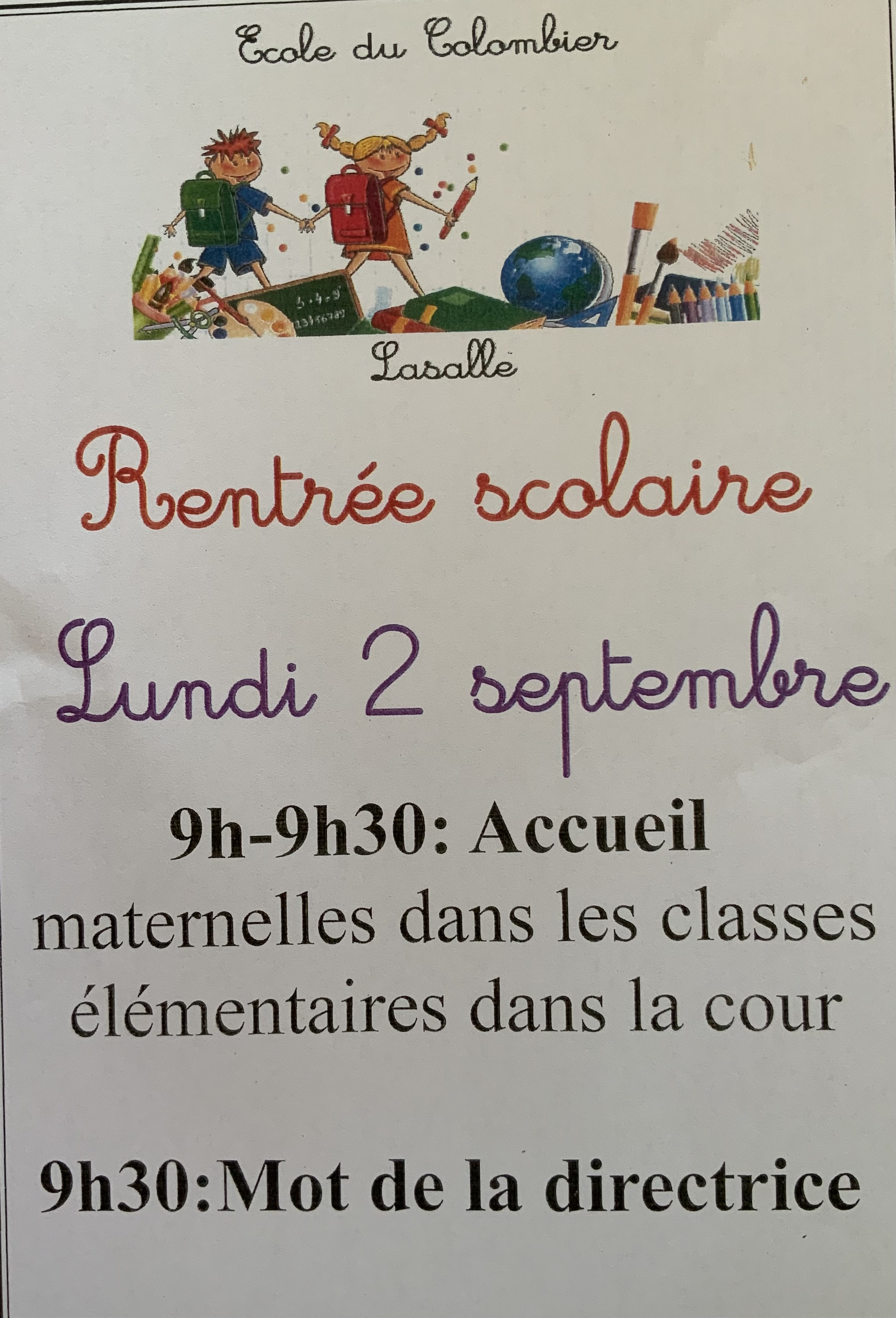 Informations de rentrée